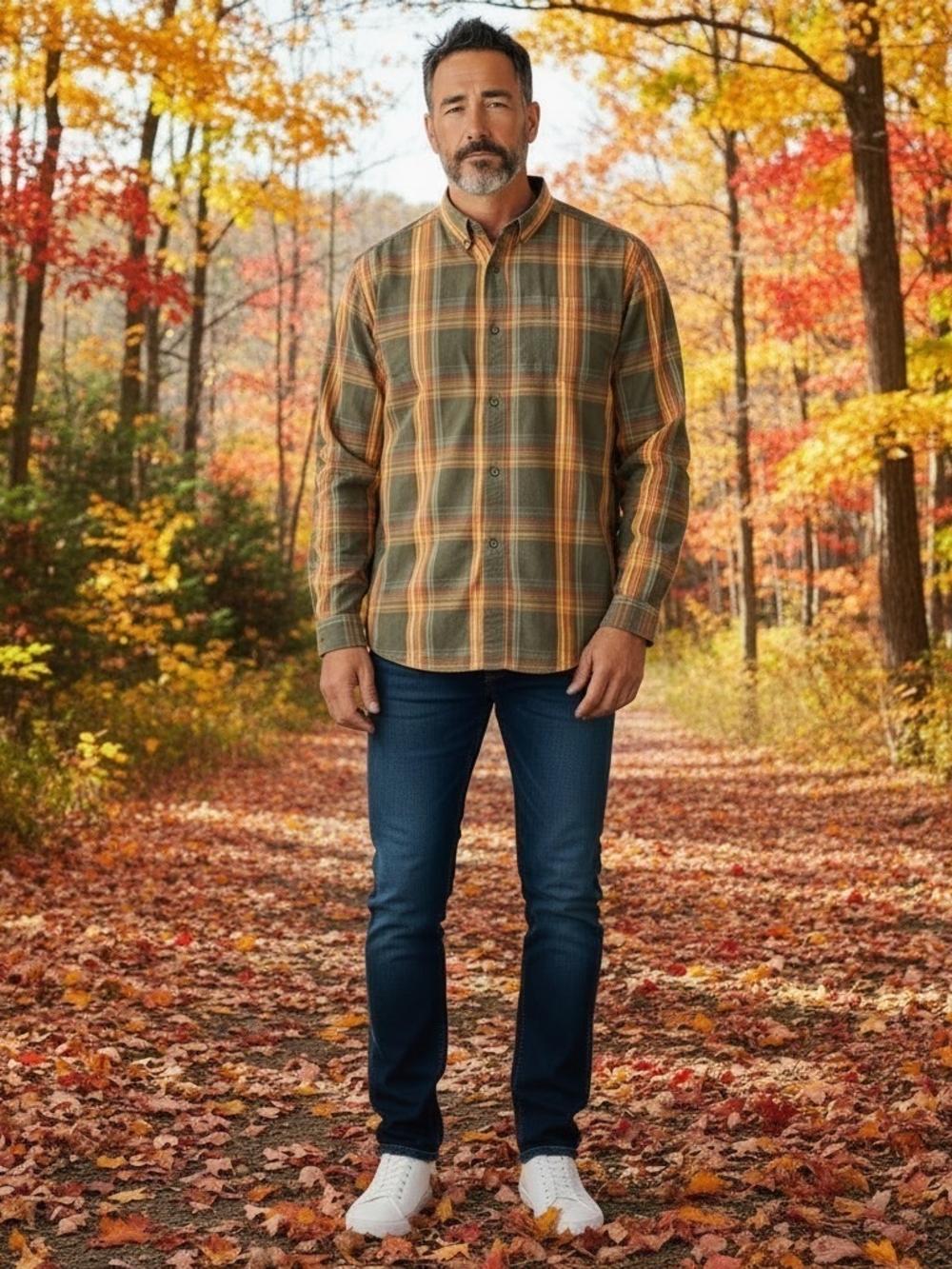 Columbia Green Orange Plaid Stretch Button Down Shirt XXL AM7968